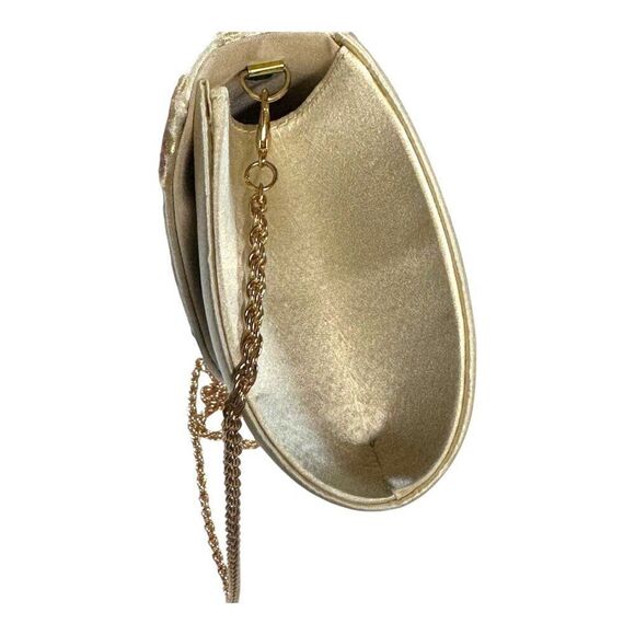 Traska Silk Floral Embroidered Clutch Purse Gold Chain Strap Satin Finish VTG - Picture 10 of 14